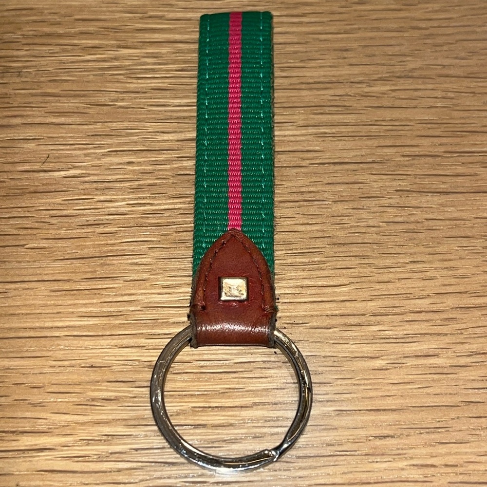 Brooks Brothers Classic Grosgrain Pink & Green Stripe Key Ring Keychain